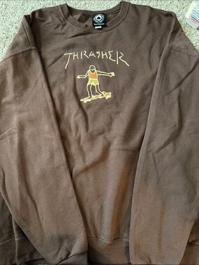 Thrasher Brown Sweatshirt with Yellow Skate Graphic